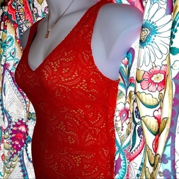 Beautiful BeBe Orange Lace and Nude Dress - Picture 4 of 9